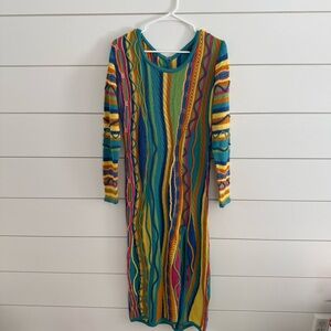 Vintage Bergati Coogi Style Sweater Midi Dress Womens XL Colorful Stripe Knit